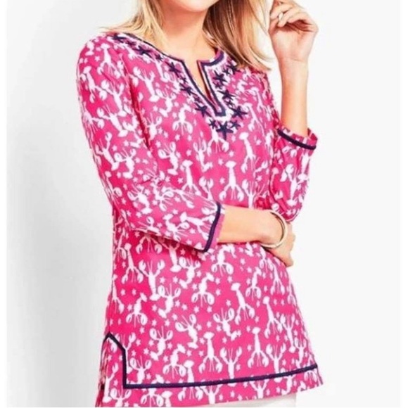 Talbots Lobster & Starfish Cotton Embroidered Tunic Size MP - Picture 3 of 7